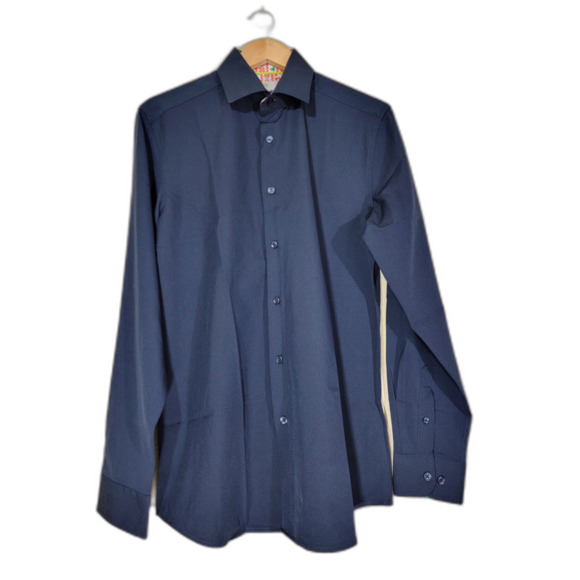 Men's Ted Baker Navy Blue Long Sleeve Button Shirt - Medium 15-15.5 - Picture 1 of 8